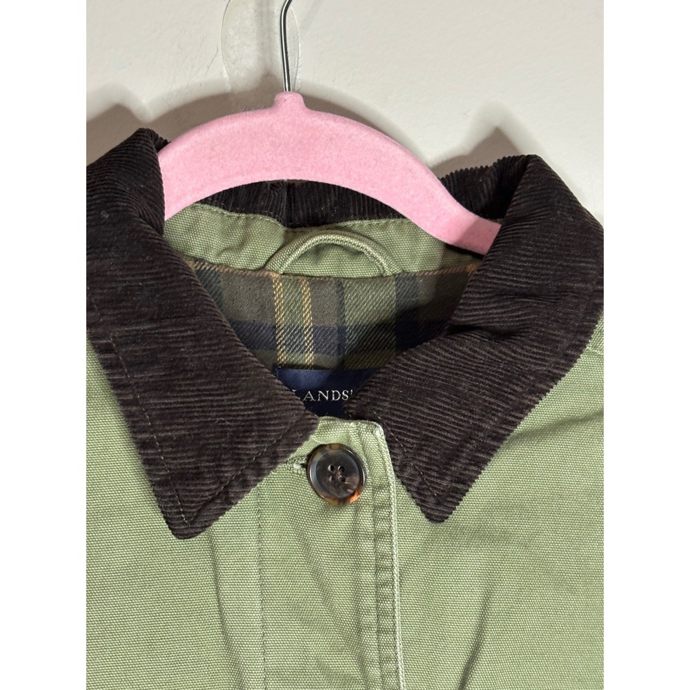 Lands' End Women's Olive Green Canvas Barn Jacket Corduroy Collar Plaid Lined Sm - Picture 2 of 8
